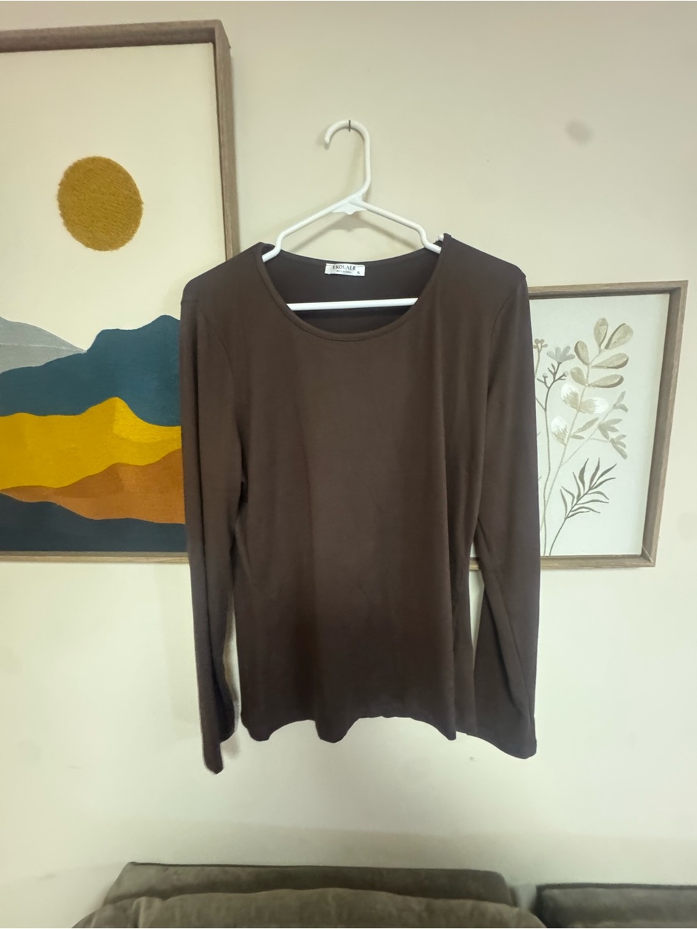 Amazon Women's Brown Long Sleeve Scoop Neck Tee